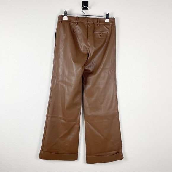 Aya Muse Charlie Low Rise Wide Leg Faux Vegan Leather Pants Brown Casual Party - Picture 6 of 8